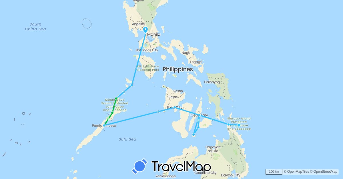 TravelMap itinerary: bus, boat in Philippines (Asia)
