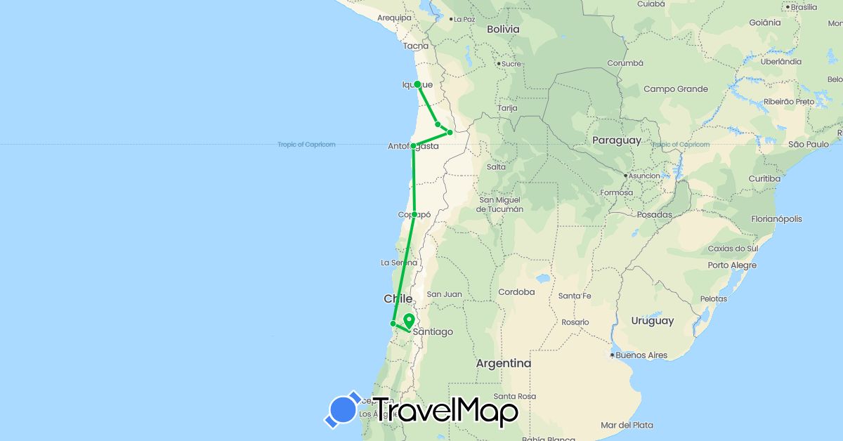 TravelMap itinerary: driving, bus in Chile (South America)